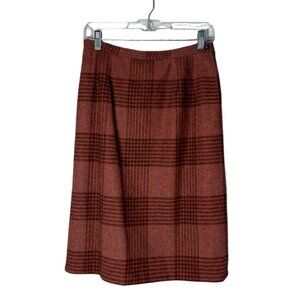Valentino Miss V Lambswool Cashmere Plaid Skirt Italy Orange Red Size 46 US 12